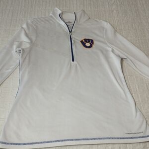 Majestic Brewers Long Sleeve Therma Base Quarter Zip Sweatshirt, Size L,Baseball
